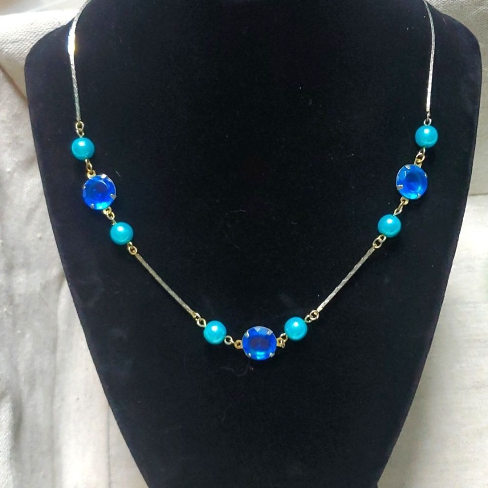 Vintage Dainty Silver Floating Rhinestone blue Crystal Necklace Y2K Mall Rat